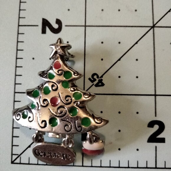 Christmas Tree Brooch Pin Celebrate Charm Stocking Dangle Holiday Pinback - Picture 5 of 5